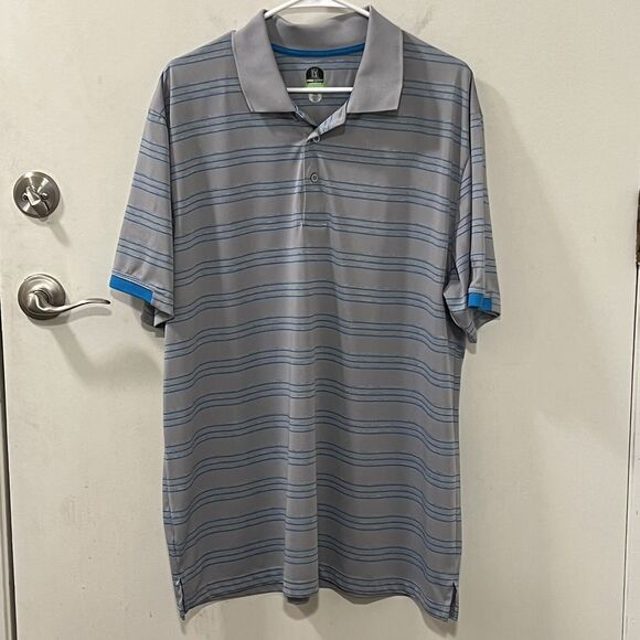 PGA Tour Mens Golf Athletic Fit Polo Shirt Size 2XL Gray Blue Striped Shirt - Picture 4 of 12